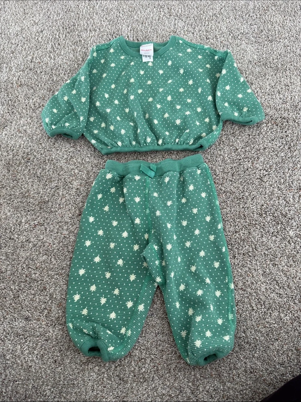Hanna Andersson Baby Light Green Forest Long Sleeve Waffle top & pants set 6-12